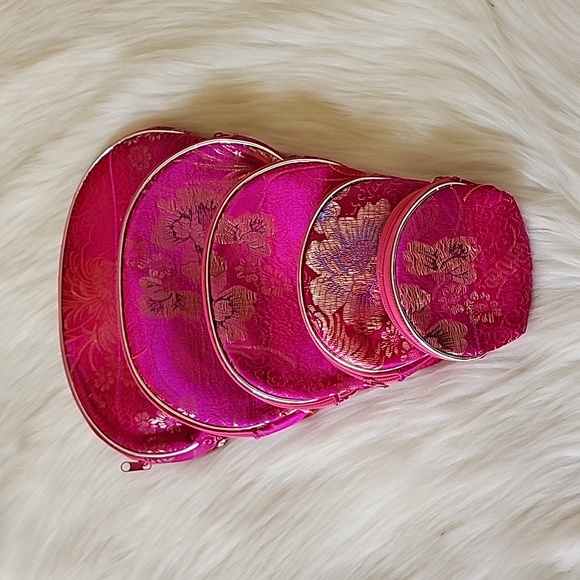 Accessories - Magenta Cosmetic Jewelry Travel Bag Floral Zipper Pouch Set of 5